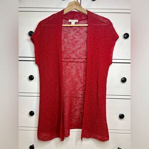 Coldwater Creek linen red Christmas cardigan top size XS 4-6 knit short sleeve